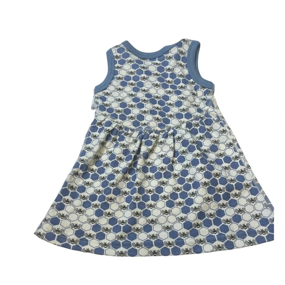 Sapling Cornflower Blue Bees Dress Sleeveless Organic Cotton Girls Size 3-6M NWT